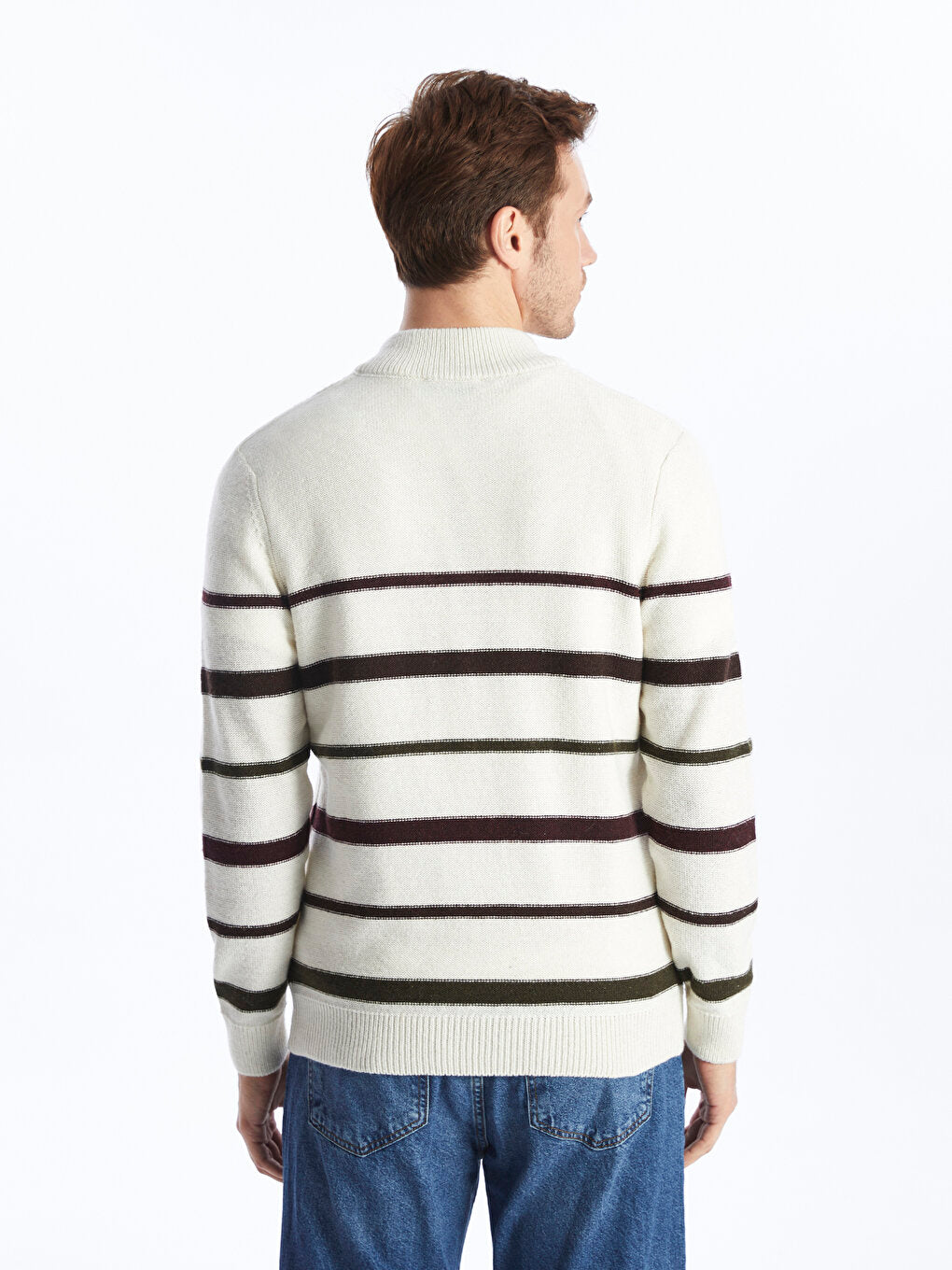 High Collar Long Sleeve Striped Men's Knitwear Sweater