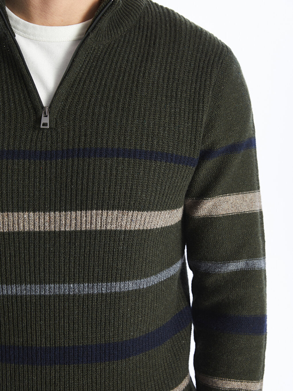 High Collar Long Sleeve Striped Men's Knitwear Sweater