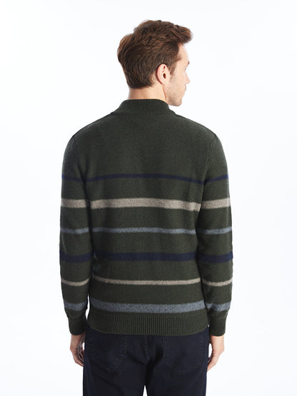 High Collar Long Sleeve Striped Men's Knitwear Sweater