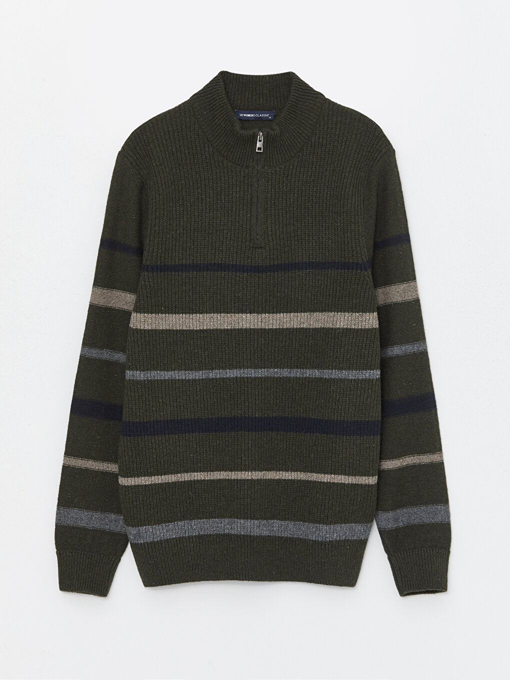 High Collar Long Sleeve Striped Men's Knitwear Sweater