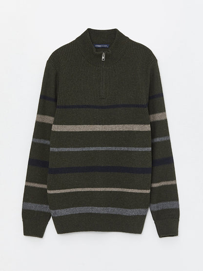 High Collar Long Sleeve Striped Men's Knitwear Sweater