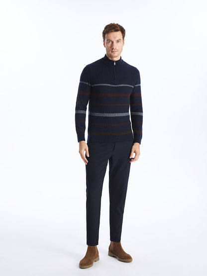 High Collar Long Sleeve Striped Men's Knitwear Sweater