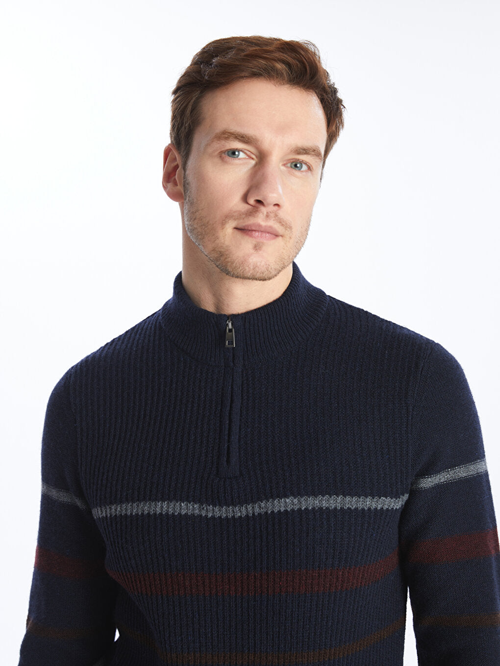 High Collar Long Sleeve Striped Men's Knitwear Sweater