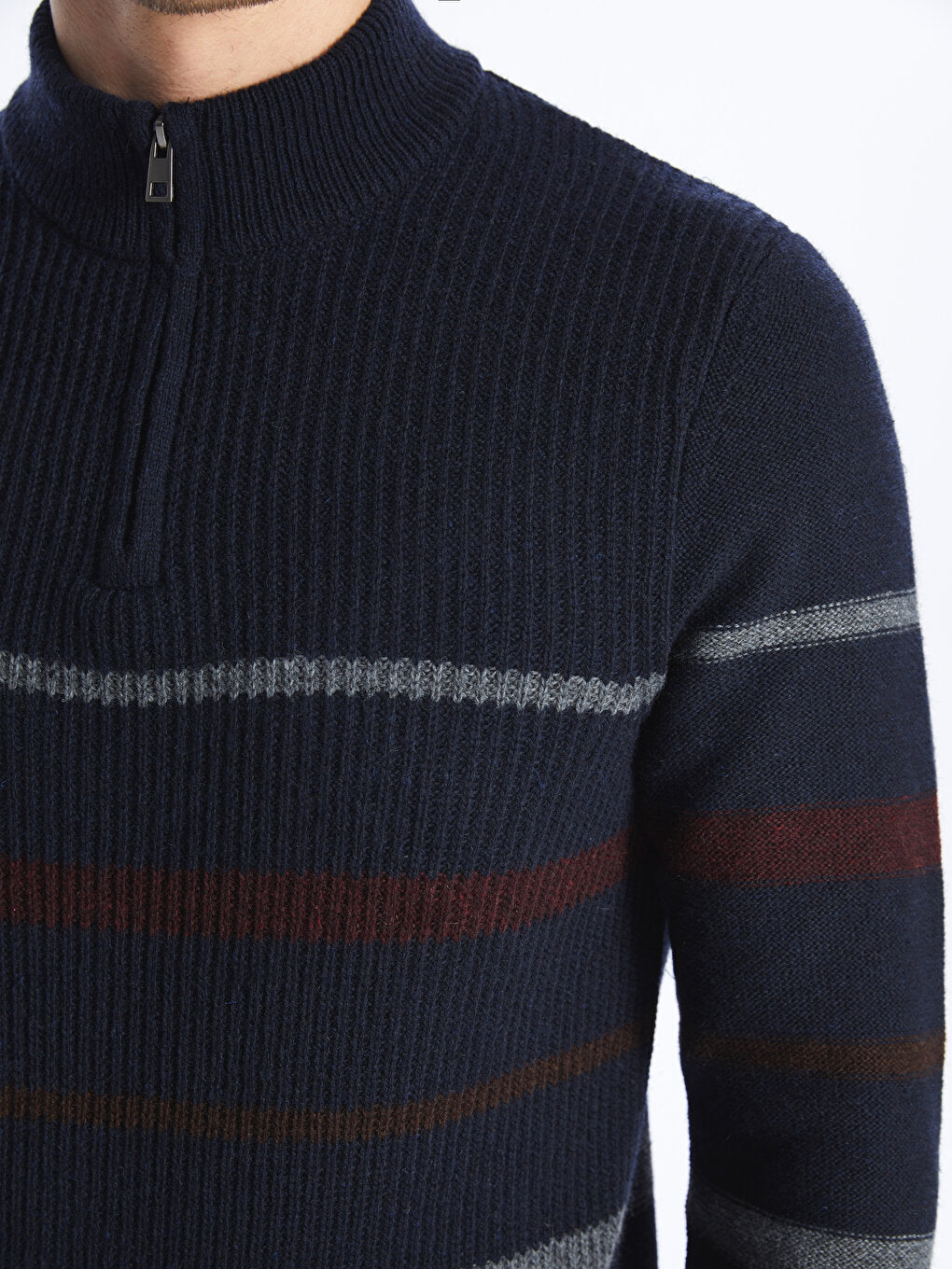 High Collar Long Sleeve Striped Men's Knitwear Sweater