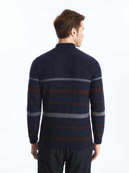 High Collar Long Sleeve Striped Men's Knitwear Sweater