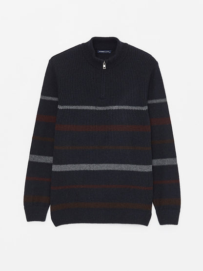 High Collar Long Sleeve Striped Men's Knitwear Sweater