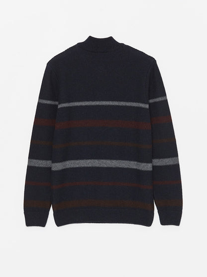 High Collar Long Sleeve Striped Men's Knitwear Sweater