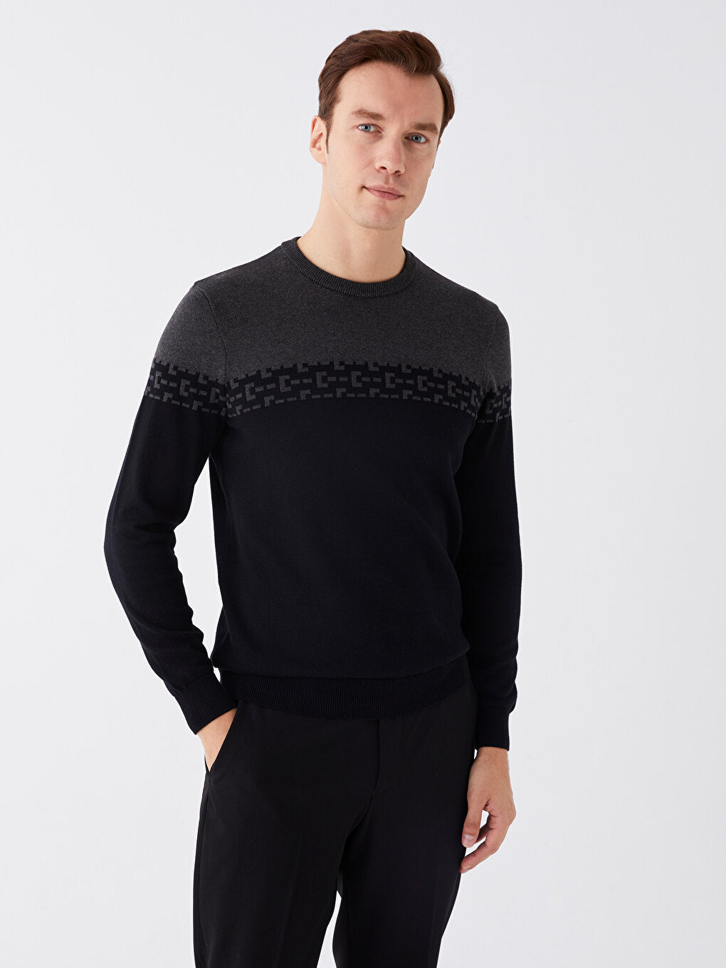 Crew Neck Long Sleeve Men's Knitwear Sweater