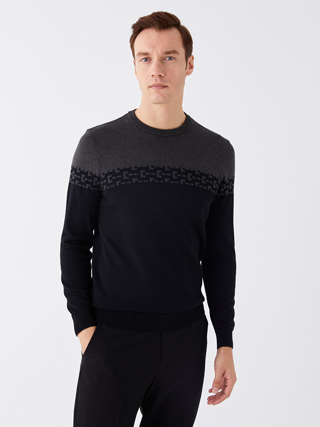 Crew Neck Long Sleeve Men's Knitwear Sweater