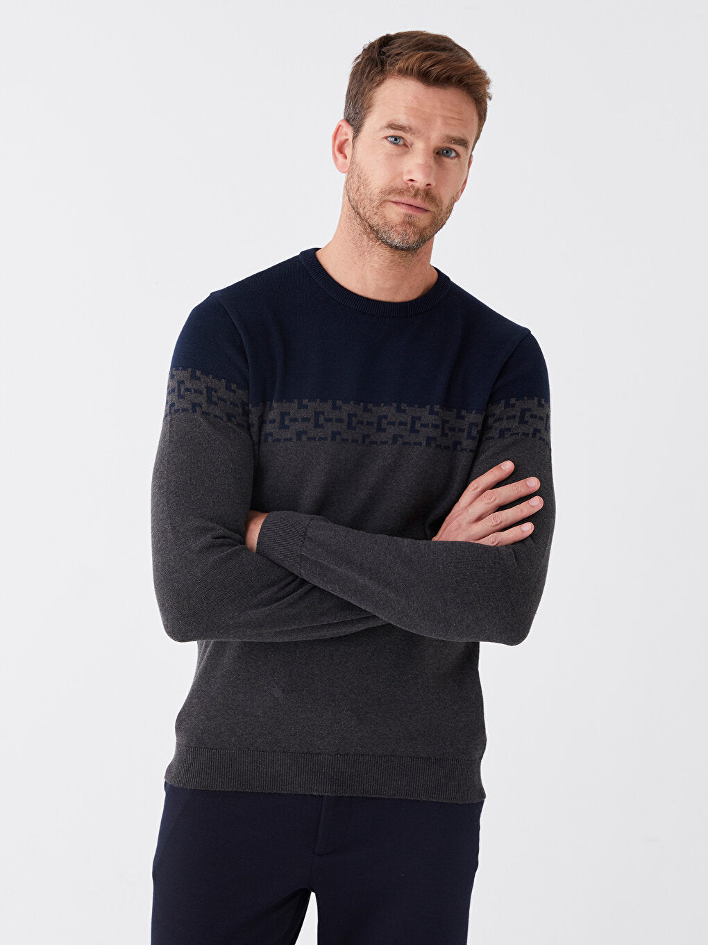 Crew Neck Long Sleeve Men's Knitwear Sweater