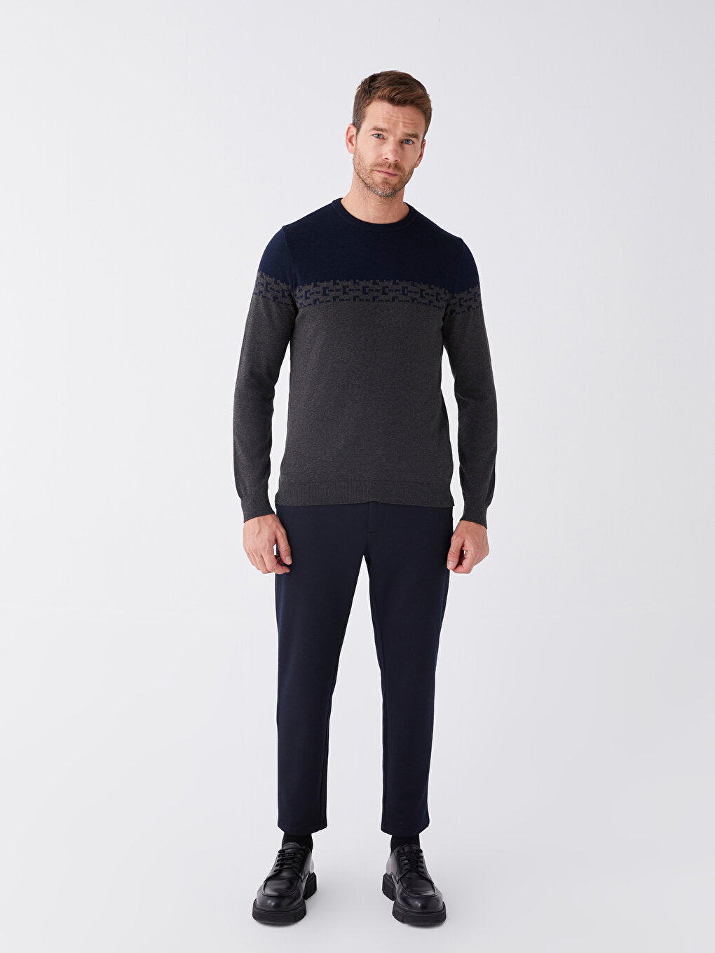 Crew Neck Long Sleeve Men's Knitwear Sweater