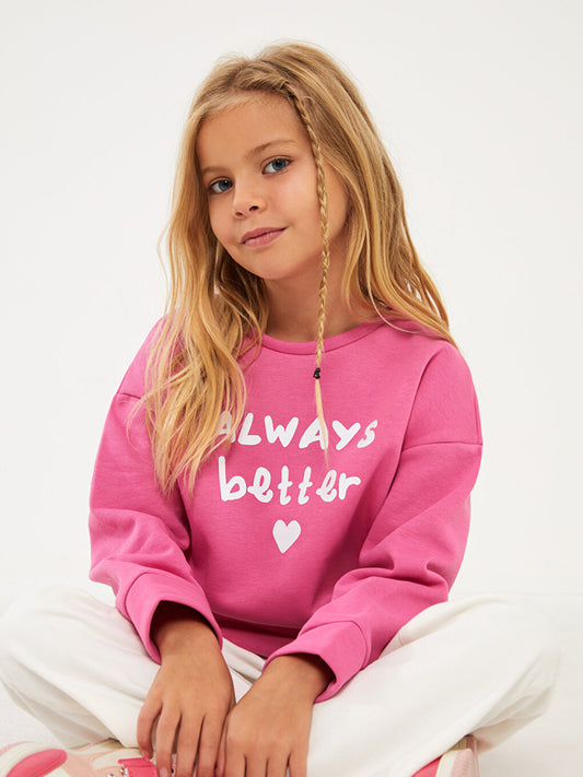 Crew Neck Printed Long Sleeve Girl's Sweatshirt