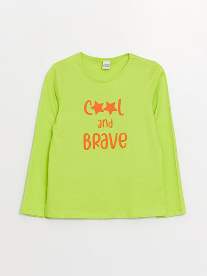 Crew Neck Printed Long Sleeve Girls' T-Shirt