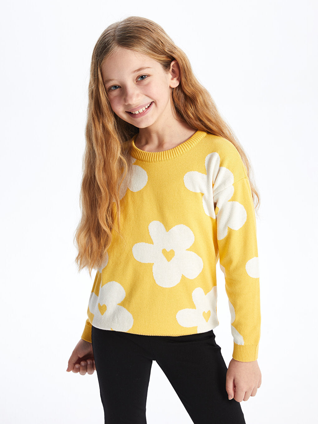 Crew Neck Long Sleeve Girl's Knitwear Sweater