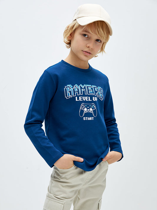 Crew Neck Printed Long Sleeve Boy's Sweatshirt