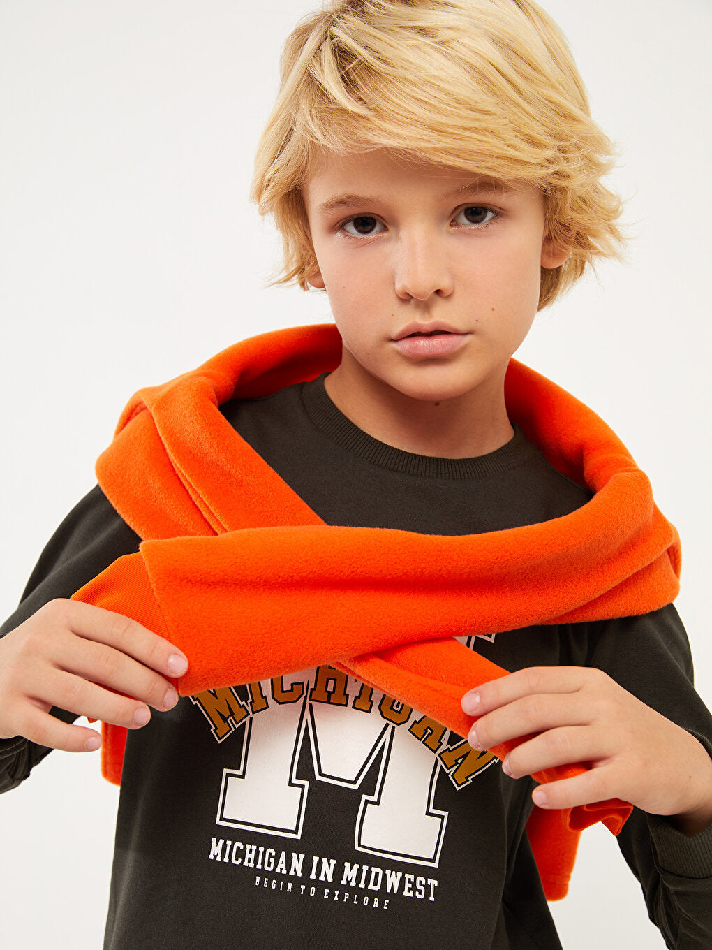 Crew Neck Printed Long Sleeve Boy's Sweatshirt