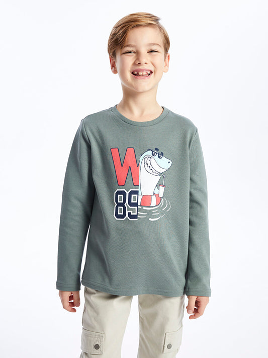 Crew Neck Printed Long Sleeve Boy's Sweatshirt