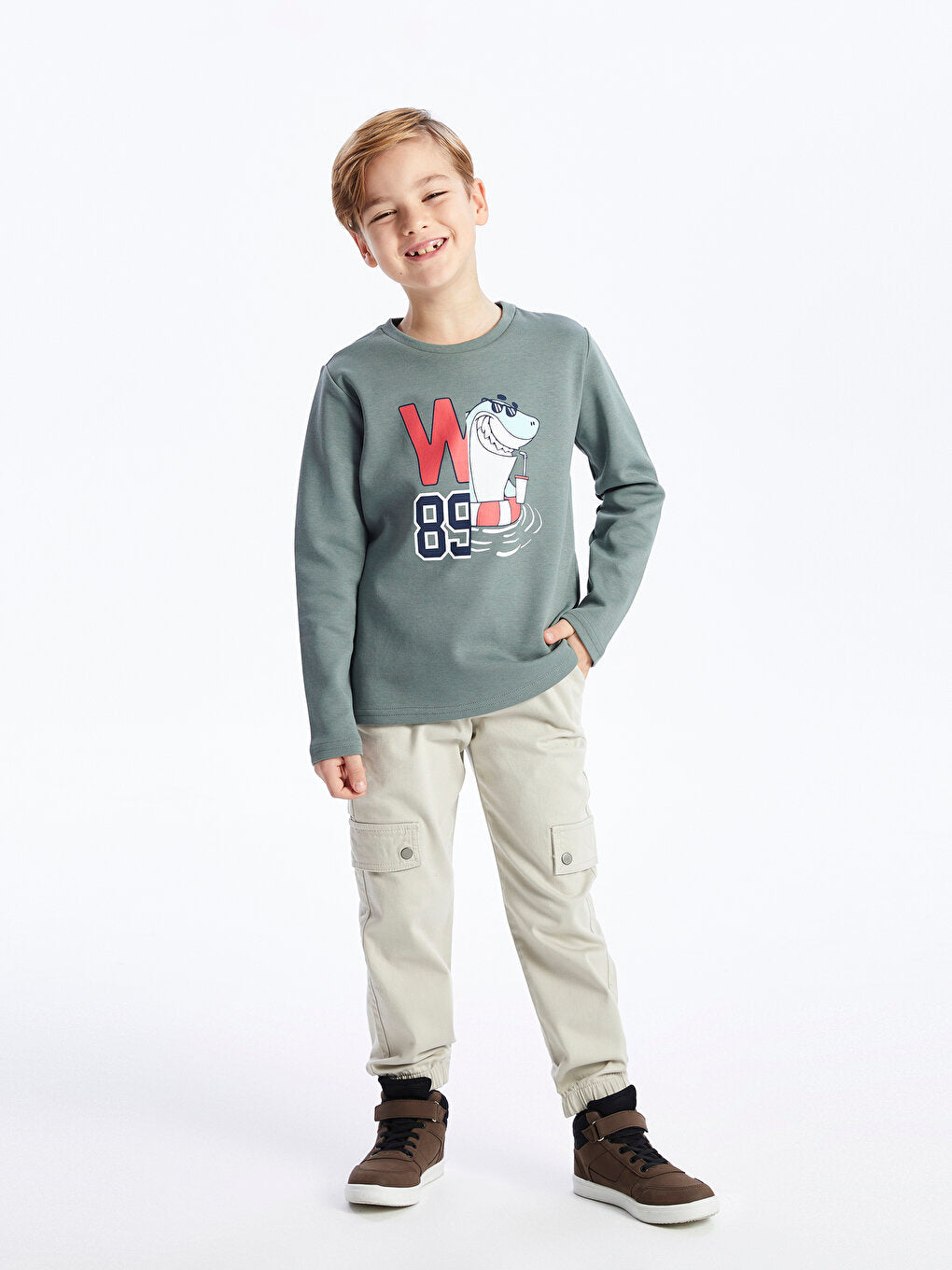 Crew Neck Printed Long Sleeve Boy's Sweatshirt