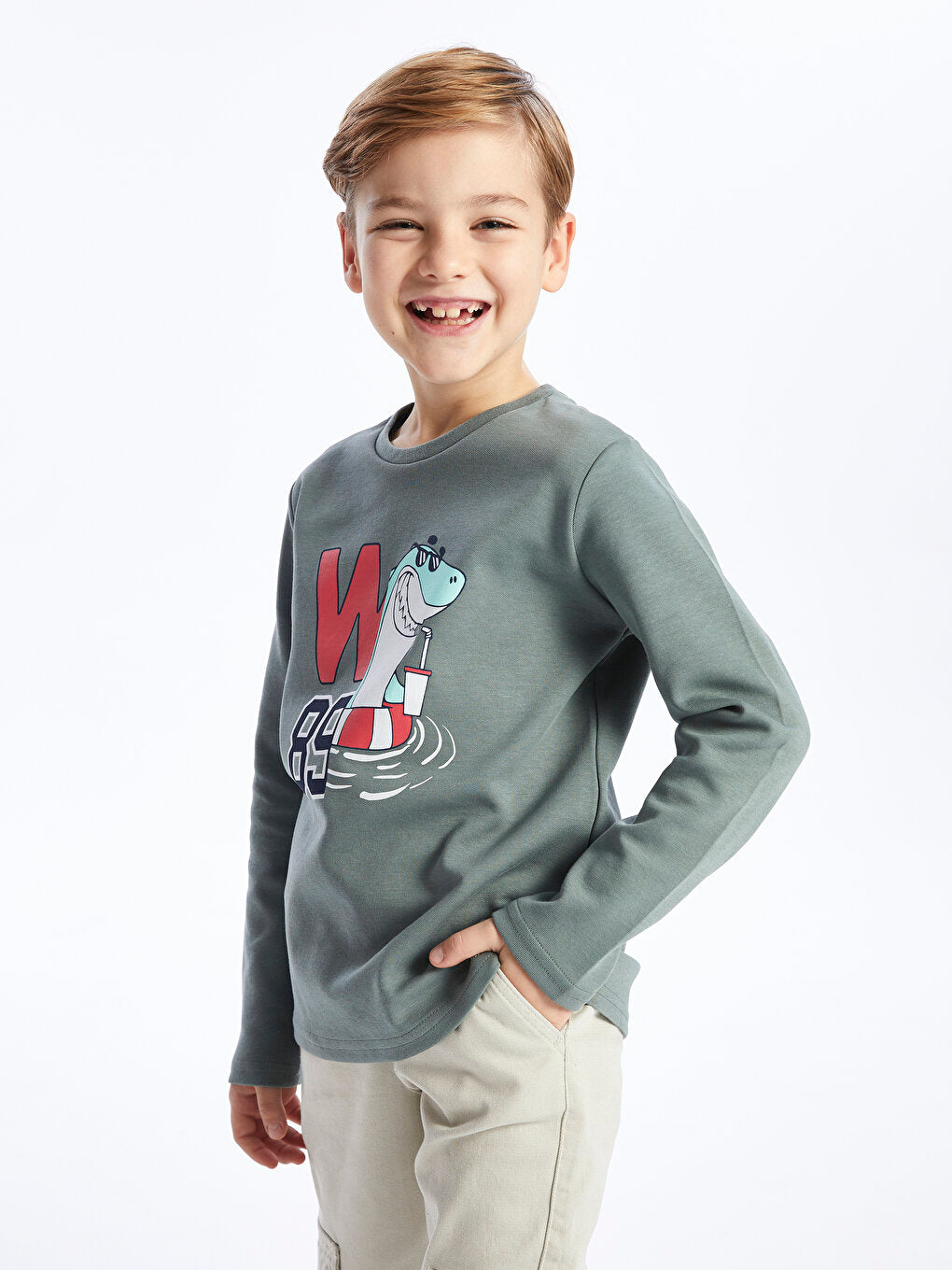 Crew Neck Printed Long Sleeve Boy's Sweatshirt