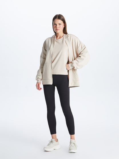 Hooded Plain Long Sleeve Oversize Women's Zipper Sweatshirt