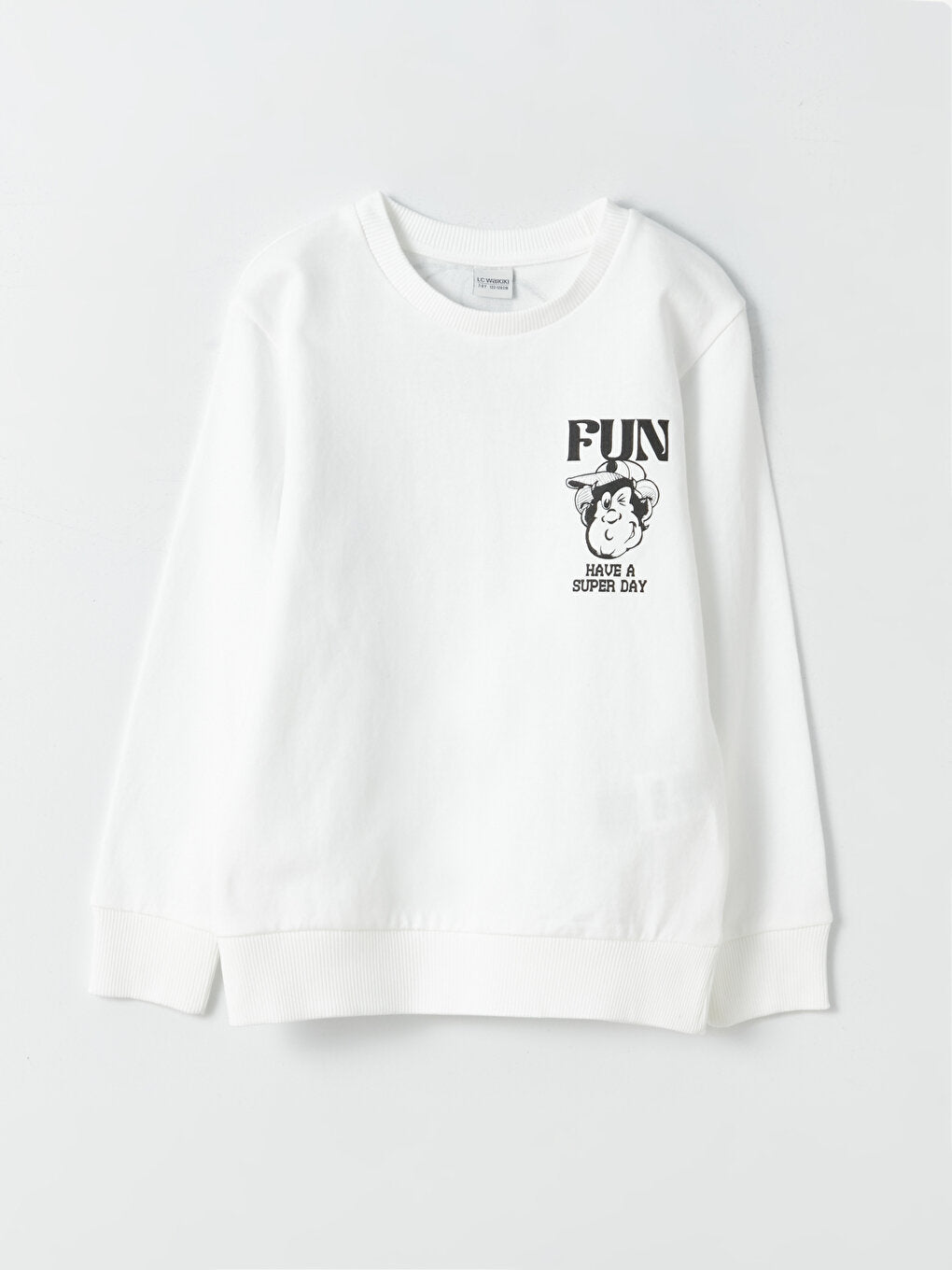 Crew Neck Nostalgic Monkey Printed Long Sleeve Boy's Sweatshirt