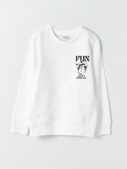 Crew Neck Nostalgic Monkey Printed Long Sleeve Boy's Sweatshirt