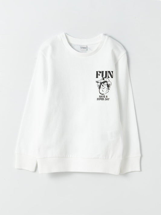 Crew Neck Nostalgic Monkey Printed Long Sleeve Boy's Sweatshirt