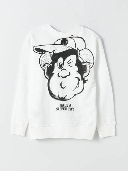 Crew Neck Nostalgic Monkey Printed Long Sleeve Boy's Sweatshirt