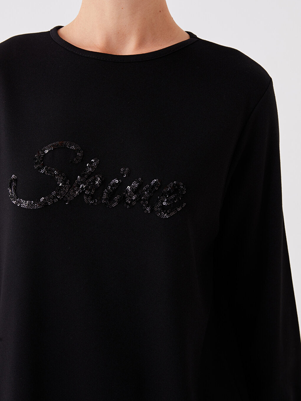 Crew Neck Sequin Embroidered Long Sleeve Women's Tunic