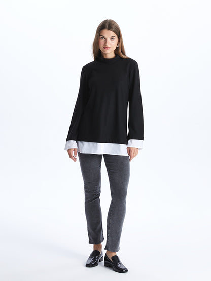 High Collar Plain Long Sleeve Women's Tunic