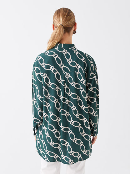 Patterned Long Sleeve Oversize Women's Shirt Tunic