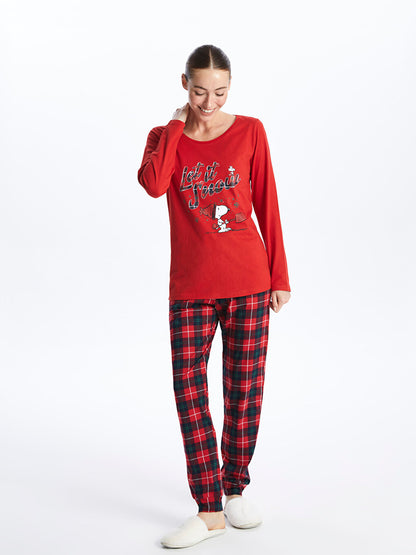 Crew Neck Snoopy Printed Long Sleeve Women's Pajama Set