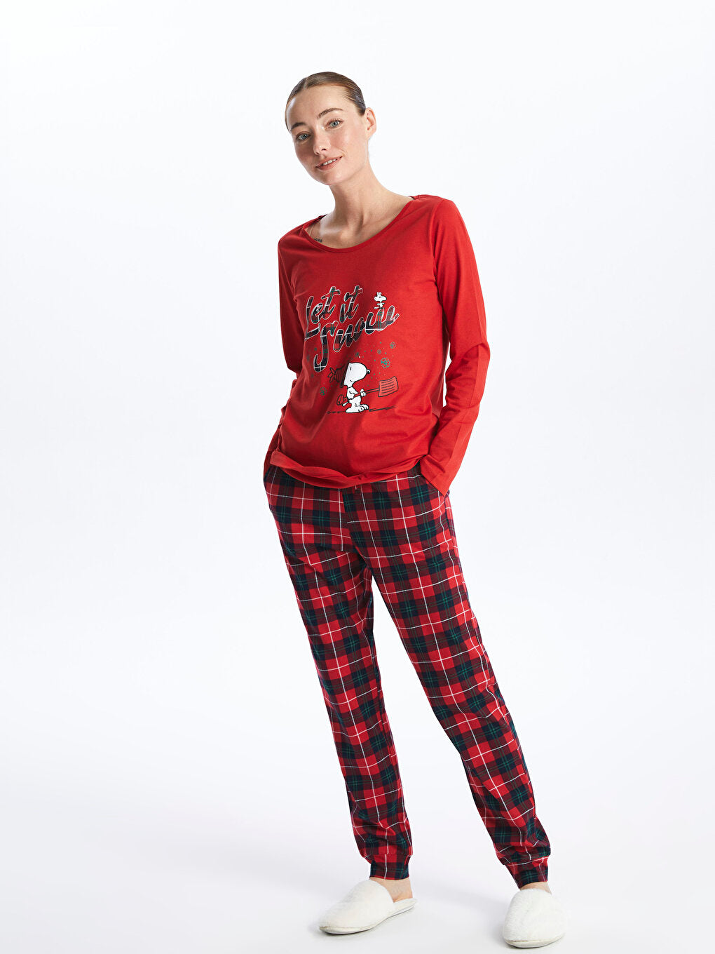 Crew Neck Snoopy Printed Long Sleeve Women's Pajama Set