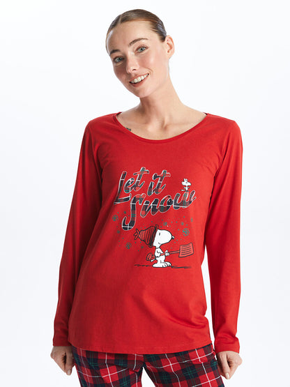 Crew Neck Snoopy Printed Long Sleeve Women's Pajama Set