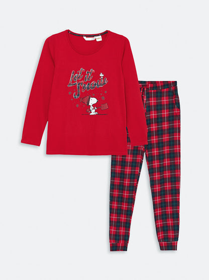 Crew Neck Snoopy Printed Long Sleeve Women's Pajama Set