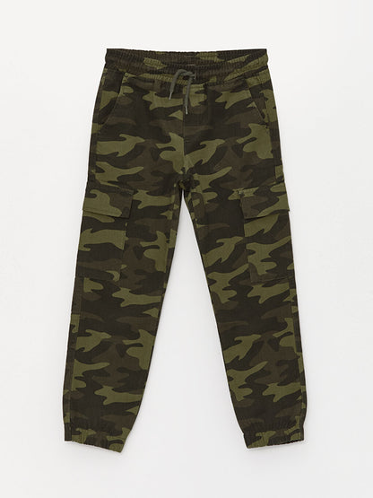 Camouflage Patterned Boy Cargo Pants with Elastic Waist