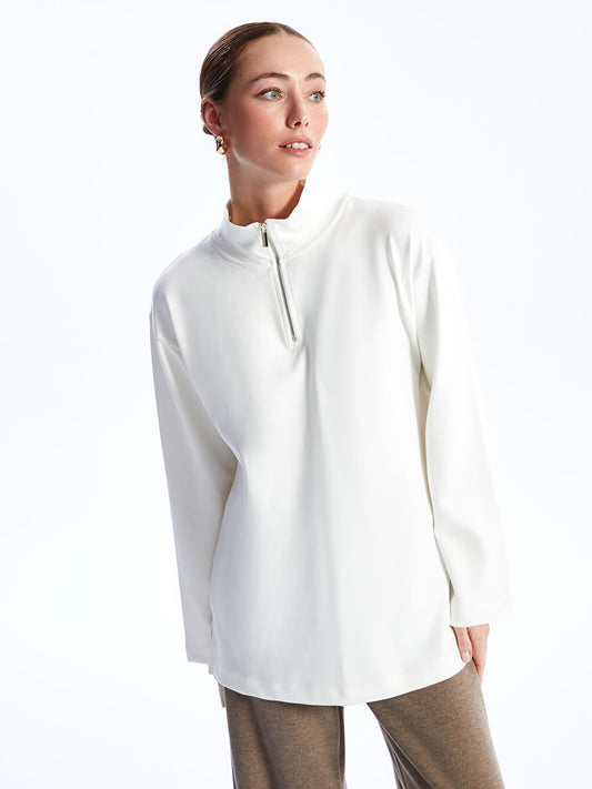 High Collar Plain Long Sleeve Women's Tunic