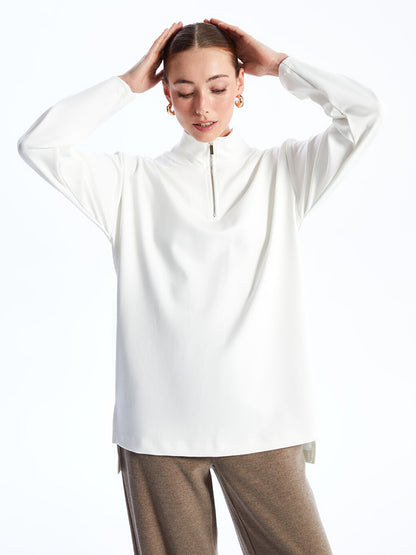 High Collar Plain Long Sleeve Women's Tunic