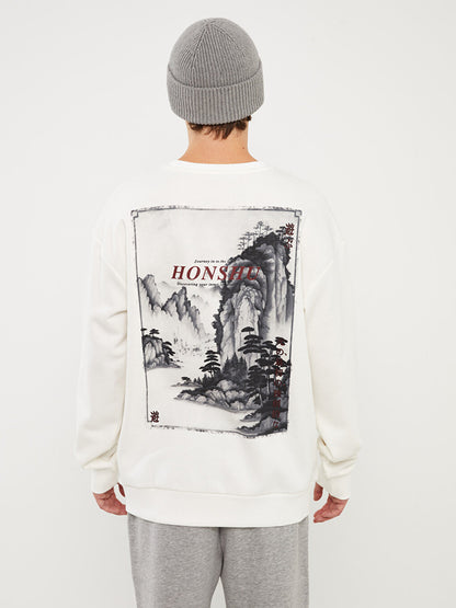 Oversize Crew Neck Long Sleeve Printed Men's Sweatshirt