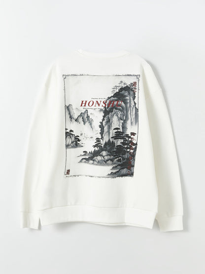 Oversize Crew Neck Long Sleeve Printed Men's Sweatshirt