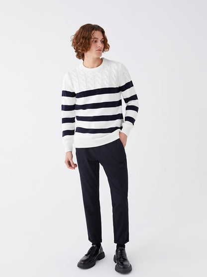 Crew Neck Long Sleeve Striped Men's Knitwear Sweater