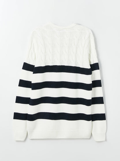 Crew Neck Long Sleeve Striped Men's Knitwear Sweater