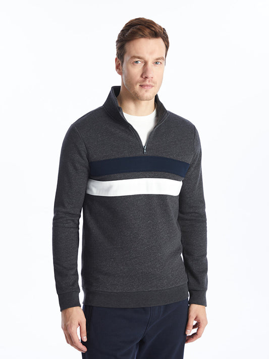 High Collar Long Sleeve Men's Zipper Sweatshirt