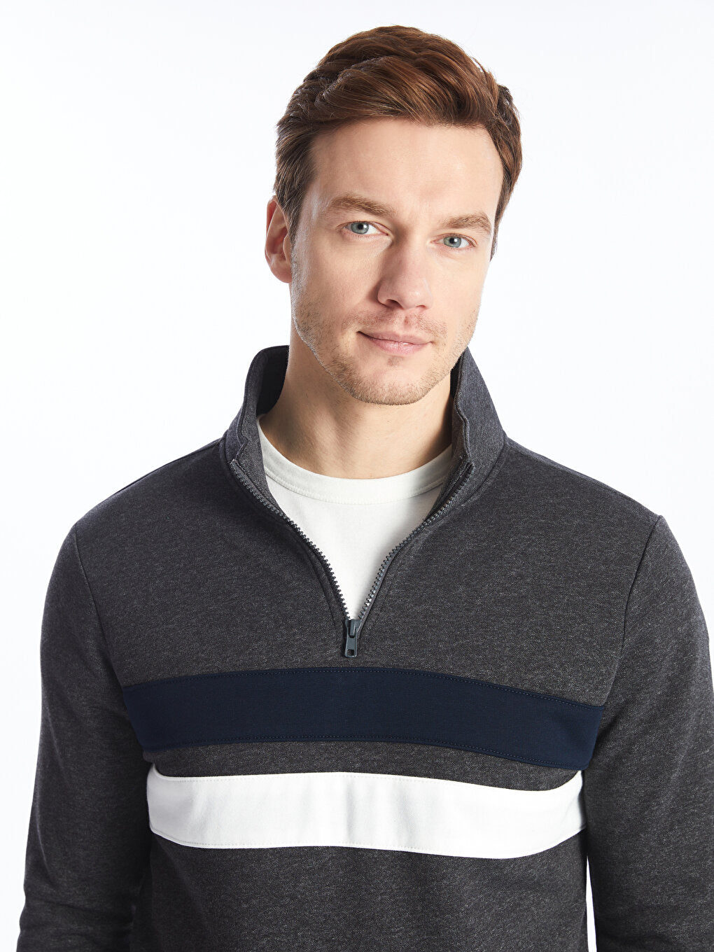 High Collar Long Sleeve Men's Zipper Sweatshirt