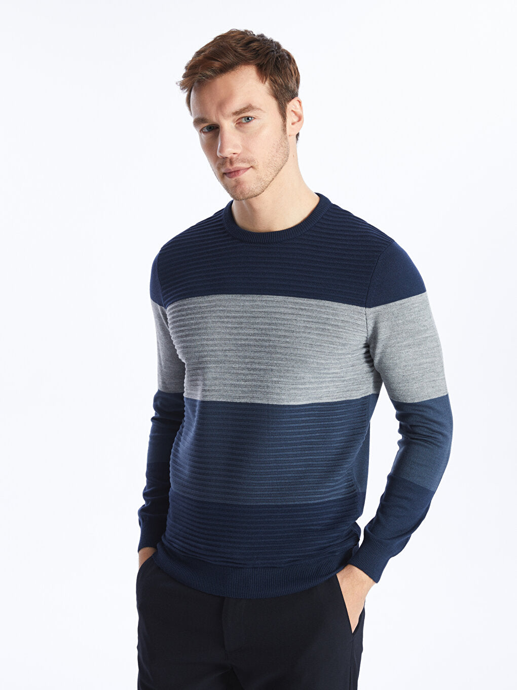 Crew Neck Long Sleeve Men's Knitwear Sweater