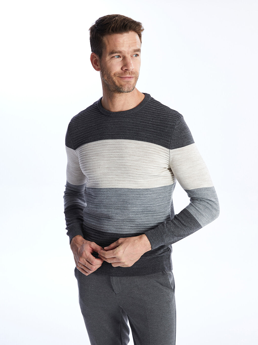 Crew Neck Long Sleeve Men's Knitwear Sweater