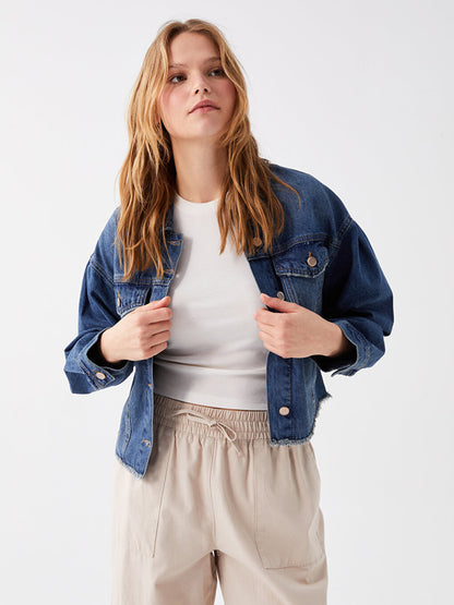 Shirt Collar Plain Long Sleeve Women's Jean Jacket