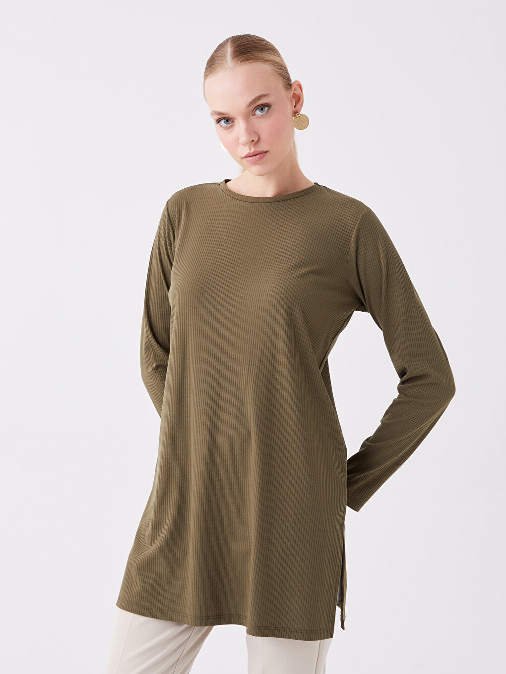 Crew Neck Plain Long Sleeve Women's Tunic