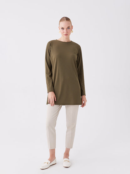 Crew Neck Plain Long Sleeve Women's Tunic