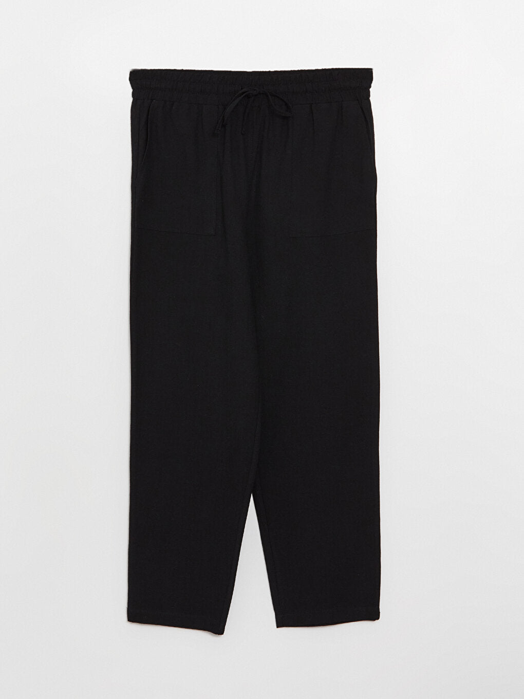 Plain Linen Blend Women's Trousers with Elastic Waist